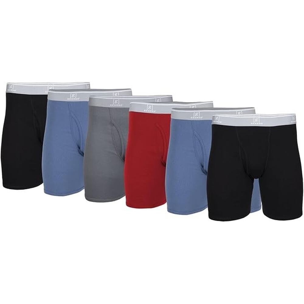 George Men's Moisture Wicking Regular Leg Boxer Briefs, 6-Pack